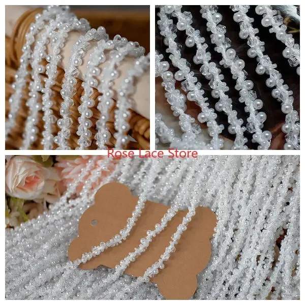 Bridal Sash Ribbon - زخرفة دانتيل لؤلؤية 3 ياردات، شريط