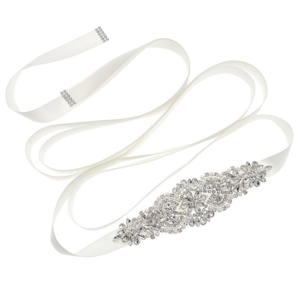 Bridal Sash Ribbon - حزام زفاف طويل من الشريط الفضي