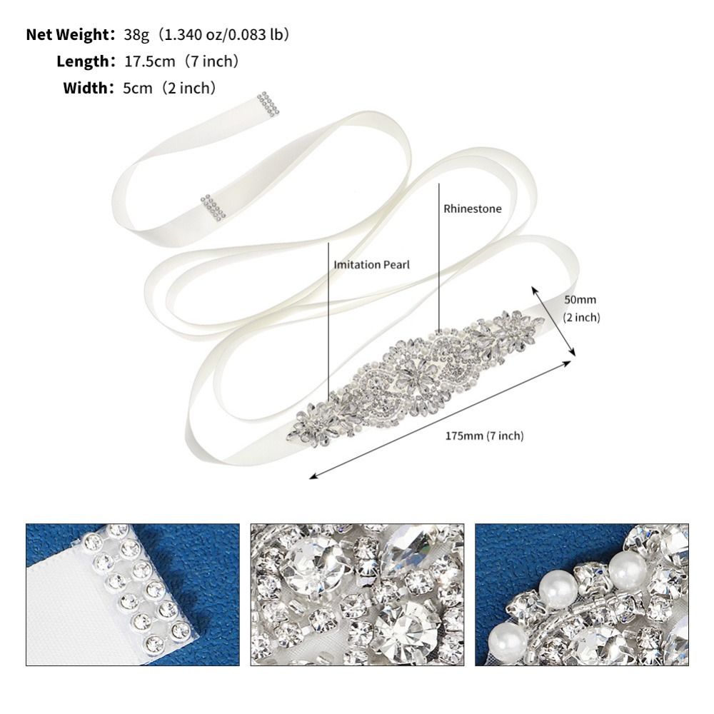 حزام زفاف فضي أنيق مرصع بالكري - مراجعة Bridal Sash Ribbon وسعره