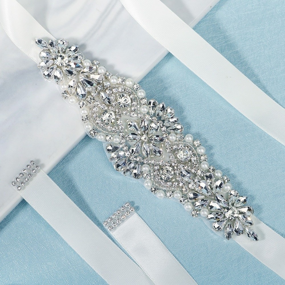 حزام زفاف فضي طويل مزين بالشري - مراجعة Bridal Sash Ribbon وسعره